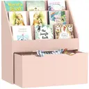 AIYAPLAY Kids Bookshelf, Bookcase Toy Storage Organiser with 3 Tier Shelves, Drawer, for Bedroom, Nursery, Playroom, Classroom, Pink image 0