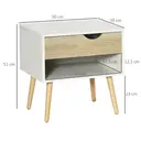 HOMCOM Bedside Table 1 Drawer Scandi White/Oak Effect image 8