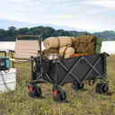 CLIPOP Festival Trolley with All-Terrain Wheels, 180L Folding Wagon with Expandable Tailgate and Adjustable Handle Large Capacity Garden Cart for Beach Camping Outdoor Black image 1