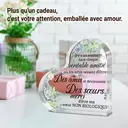 Alphynix 1 pc Plaque Cœur French Sisterhood, "Merci d'être ma sœur non biologique" Cadeau en cristal avec fleurs succulentes peintes à la main, Souvenir d'amitié spirituelle pour sœur d'âme image 2