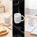 Alphynix 1pc Floral Bunny Mug, 11oz Ceramic Coffee Cup with Light Blue Rabbit, Yellow Flowers and Pink Checkerboard, Spring Gift for Women, Girls image 5