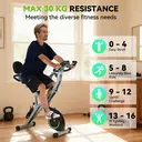 Vélo d’appartement pliant gain de place, résistance magnétique à 16 niveaux, capacité de charge 320 lb, dossier rembourré, salle de sport à domicile multifonctionnelle avec bandes de résistance et moniteur de fréquence cardiaque image 2