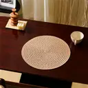 6pcs PAPER Placemats Set, Paper braided placemat Khaki，Round Woven Table Mats, 100% PAPER Heat-Resistant Washable Dining Decor, Checkered Pattern for Home & Kitchen Use image 5