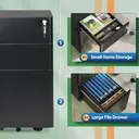 DEVAISE 3 Drawer Filing Cabinet, Lockable File Cabinet Metal Under Desk Storage Fits Letter/Legal/A4 Size for Home Office, Balck image 2