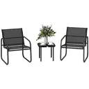 Outsunny Garden Bistro Set, 3 Piece Metal Garden Furniture Set with Mesh Chairs and Square Glass Top Table, Small Balcony Furniture for Outdoor, Patio, Conservatory, Black image 0