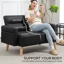 HOMCOM 2 Seater Sofa, Modern Faux Leather Couch Settee, Upholstered Small Sofa Loveseat with Wood Legs, Side Pocket for Living Room, Bedroom, Office, Black image 4