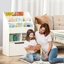 HOMCOM Kids Bookshelf with Storage Drawer, Childrens Bookcase with Wheels, Toy Organiser for Bedroom, Playroom - White image 7