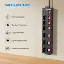 Dewenwils stekkerdoos met 6 stopcontacten, 2 USB-poorten, individueel geschakeld, brede afstand tussen stopcontacten en 90°-ontwerp, overbelastingsbeveiliging en kinderbeveiliging, 3680 W/16 A, 5 m kabel, zwart image 6