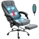 Vinsetto Fauteuil de bureau massant et chauffant, chaise de bureau ergonomique hauteur réglable, dossier inclinable, repose-pieds, télécommande filaire, pivotant 360°, tissu aspect lin, gris foncé image 0