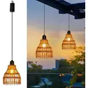 Hängender Boho-Lampenschirm aus Rattan, batteriebetriebene Pendelleuchte ohne Stromanschluss für Außen- und Innenbeleuchtung image 0