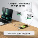 Mokin PD67W GaN Chargeur double USB-C (UE) avec câble 1,2 m - Blanc image 1