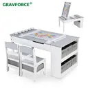 GRAVFORCE Kids Art Table and Chair Set, Wooden Toddler Craft Easel Desk with 2-Tier Open Shelf, Storage Bins, Paper Roll, Paint Cups, Children Play Activity Furniture Grey image 0