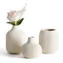 [3Pcs] 5.9in/15cm, Ceramic Vase Beige - Minimalist Vases with Rill Design, Compact Transitional Decoration for Living Room, Bedroom, Office image 4