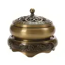 JU7CER 1PC Golden Lotus Flat-Bottomed Brass Incense Burner (with Base) - Classic Style, Ideal for Christmas Home Decoration and Floor Display, Incense Holder image 1