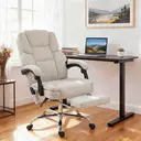 HOMCOM Office Chair with 6-point Vibration Massage and Heat, Velvet-feel Fabric Desk Chair with Footrest, Linkage Armrests, High Back, Adjustable Height, 135° Reclining for Home Office, Cream White image 1