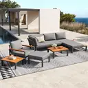 Modular Outdoor Sofa Set with Free Combination, Aluminium Frame, Breathable Cushions, Wooden Coffee Table & Side Table, for Patio, Garden & Backyard  image 6
