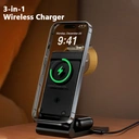 Rexsun 3 in 1 Foldable Wireless Charging Station, Aluminum Alloy Wireless Charger Stand for Multiple Apple Devices - Travel Size for iPhone, Apple Watch, AirPods, Adapter Not Included, T8, Black image 1