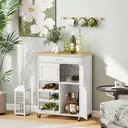 HOMCOM Modern Kitchen Trolley, Rolling Island Storage Cart with Drawer, 9-bottle Wine Rack, Door Cabinets, Wooden Countertop, White image 1