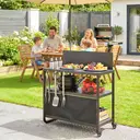 Outsunny Chariot de Barbecue en Acier 100x46x110cm avec Pare-vent - Desserte de Jardin 3 Niveaux Mobile avec Rideau Oxford - Station de Cuisson pour Plancha et Four à Pizza avec Rangement, Noir image 6