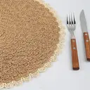 6pcs 38cm Round Placemats Non-slip Placemats Round，Papyrus semi-circular placemat Khaki inside, beige outside，Bohemian Style Table Mats for Kitchen Home Decoration Dining Room Festivals Wedding Party Hotel Farmhouse Family Gathering Table Decoration image 7