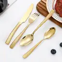 FangYuan Set de 4 couverts en acier inoxydable texturé compatible lave-vaisselle - Or image 6