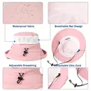 TOP-EX Chapeau de soleil pour femme type seau à large bordure avec trou pour queue de cheval, pliable, idéal pour l'été, voyage, plage et plein air, Rose image 1