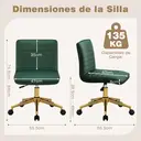 Hellove Chaise de coiffeuse sur roulettes, chaise pivotante en velours, réglable en hauteur avec base en métal doré, chaise de maquillage sans accoudoirs, tabouret de coiffeuse avec dossier pour chambre et salles de coiffeuse, vert image 1