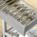 HOMCOM Kitchen Trolley Utility Cart on Wheels with Rubberwood Worktop, Towel Rack, Storage Shelves & Drawer for Dining Room, Grey image 7