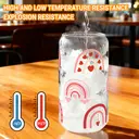 Alphynix 1pc Rainbow Love Glass Tumbler, 500ml Valentine‘s Day Gift with Colorful Hearts & Dots, Glass Straw & Wood Lid, Romantic Iced Drink Cup for Her/Him image 4