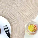 6 pieces, round 38cm woven placemats with outer ring three-strand placemat  Milk coffee, anti-slip polyester Nordic placemats, suitable for home, kitchen, and dining table use, perfect for holiday parties, birthdays, weddings, and dinners image 7