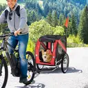 PawHut Folding Dog Bike Trailer Pet Cart Carrier for Bicycle Travel with Hitch Coupler in Steel Frame Red image 1