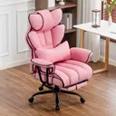 Ckaff Chaise de bureau ergonomique en cuir PU avec repose-pieds, soutien lombaire, dossier haut réglable et capacité de charge 200 kg - Rose image 0