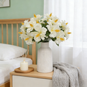 Yuejia Lot de 3 bouquets de fleurs artificielles en soie hibiscus tropical blanc - 45 cm image 5