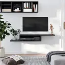 HOMCOM Floating TV Unit, Wall Mounted TV Stand with Open Shelf and 2 Cable Holes, Entertainment Unit for Living Room, Black image 6