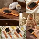 Beechwood Paddle Hair Brush Cushion Detangling Brush Anti Frizz Smoothing Scalp Massage Hair Brush for Long Thick Fine Hair Women Men Wooden Handle image 4