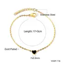 Black Heart Charm Bracelet, 18K PVD Gold Plated Stainless Steel, 17+3cm image 1