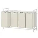 JOYFURNOS Panier à Linge à 4 Compartiments, Sacs Intérieurs Amovibles et Coulissants, Trieur de Vêtements avec Étagère, Structure Métallique, 4 x 40 L, 116 x 33 x 72 cm, Blanc Crème et Blanc Mat image 0