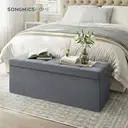 Ochama x SONGMICS Storage Ottoman, Foldable Velvet Storage Bench, 2 Extra Storage Boxes, 38 x 110 x 38 cm, for Hallway, Living Room, Bedroom, Dark Grey image 3