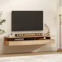 HOMCOM Lot de 2 tables de chevet murales, tables de nuit suspendues avec tiroir coulissant, compartiment ouvert, plateau, style moderne, pour chambre à coucher, 35 x 32 x 22,5 cm, chêne image 7