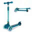 Neuleb 3 Wheel Foldable Kids Scooter with Light Up Wheels, Adjustable Height Handlebar, Lean-to-Steer, Anti-Slip Deck, Toddler Ride On Toy for Boys & Girls Ages 3-10, Green image 0