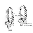 Silver Tone Stainless Steel Butterfly Charm Hoop Earrings, Polished Twist Texture Dangle Huggies image 1