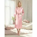 long-sleeved pink silk-like bathrobe  M image 2