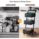 CLIPOP 3 Tier Utility Rolling Cart, Kitchen Vegetable Trolley with Handle and Lockable Wheels, Metal Adjustable Mesh Basket Storage Rack for Fruits, Vegetables, Books,Tools, Black image 2