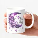 Alphynix 1pc 11oz White Mug with Celestial "Stay Wild Moon Child" Quote & Purple Crystal Moon Design, Mystical Zodiac Christmas or Thanksgiving Gift image 2