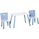 HOMCOM 3 Pcs Kids Table & Chairs Set w/ Wood Legs Safe Corners Cute Stars Seating Mini Furniture Home Playroom Bedroom Dining Room Blue image 0