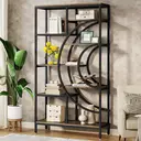 Tribesigns Geometric Bookcase 179cm Industrial Bookcase 8 Tier Bookcase Rustic Bookshelf Metal Frame Tall Freestanding Open Shelves for Living Room (Grey, 1) image 1