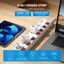 Dewenwils stekkerdoos met 6 stopcontacten en 2 USB-poorten, individueel geschakeld, brede afstand en 90° stopcontacten, overbelastingsbeveiliging en kinderbeveiliging, 3680 W/16 A, 3 m kabel, wit image 3