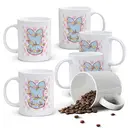Alphynix 1 Mug Lapin Floral, tasse à café céramique 33cl avec lapin bleu clair, fleurs jaunes et carreaux roses, cadeau printemps pour femmes, filles,Le cadeau de la saint-valentin, cadeau d’anniversaire image 0