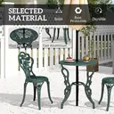 Outsunny Garden Bistro Set with Umbrella Hole, 3 Piece Cast Aluminium Garden Furniture Set, Antique Floral Round Coffee Table and Chairs, Small Balcony Furniture for Outdoor, Patio, Green image 5