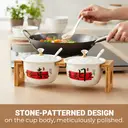 Chinese Style Ceramic Canister Set, White Porcelain Storage Jars with Bamboo Tray for Kitchen Countertop
2-Pack Ceramic Dispenser Set with Spoons, "Sun" and "Moon" Themed Canisters, 26cm Tall with Wood Stand​​ image 2